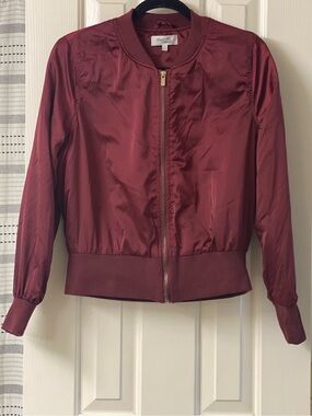 Charlotte Russe Wine/Burgandy Satin Lightweight Bomber Jacket Size Medium